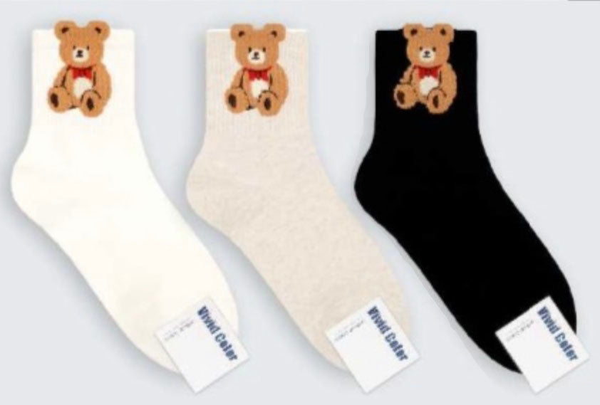 3 Pairs Bear Crew Cotton Socks ( No. W-L 053)