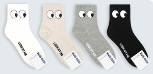 4 Pairs Crew Cotton Socks - Funny Eye